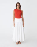 Kirsty Bamboo Ruched Top in vermillion — full-length view