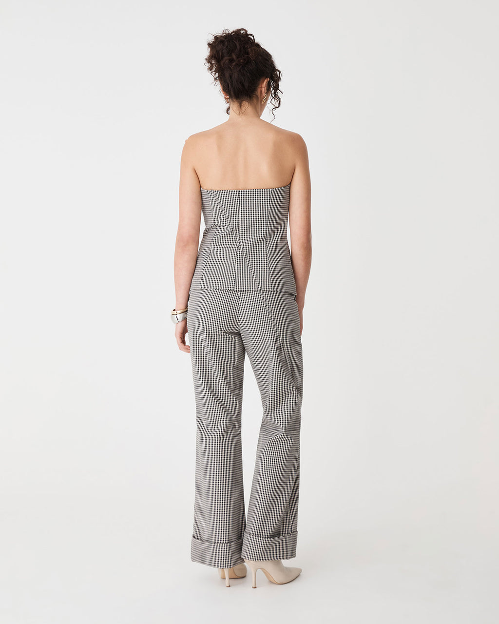 Flynn Button Up Bodice in beige check — back view