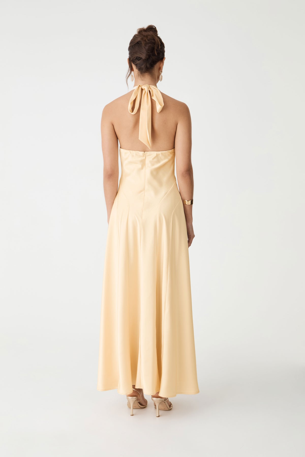 Santana Halter Satin Dress in buttercup — back view