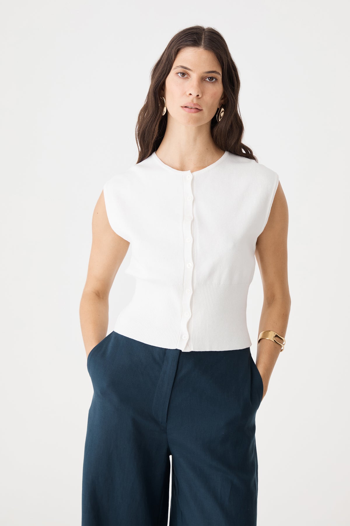 Faye Sleeveless Button Up Knit