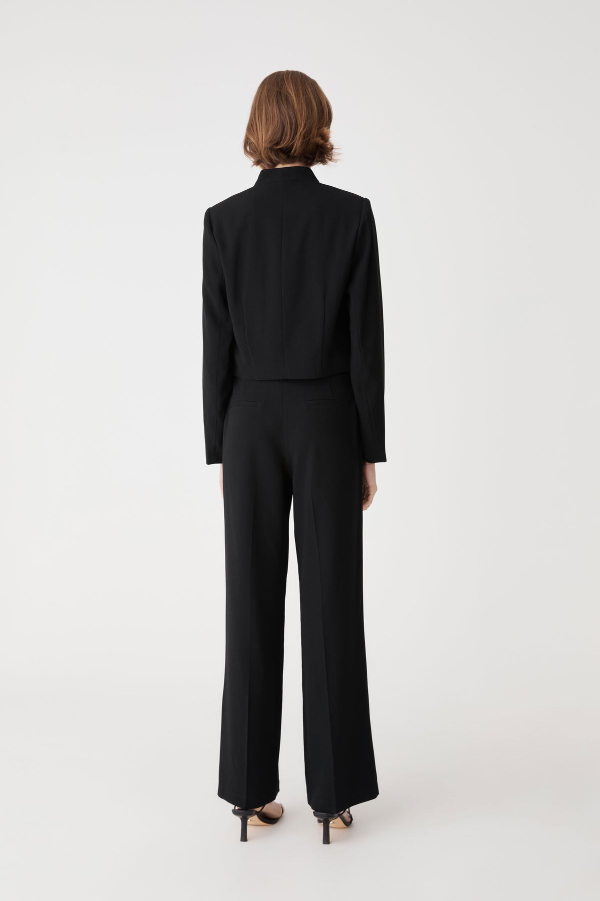 Veronica Button Crepe Pants in black — back view
