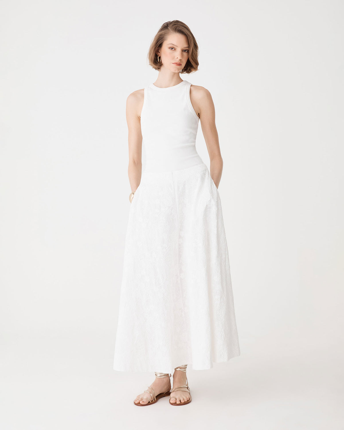 Eloise Embroidered Skirt in ivory — full-length view 2