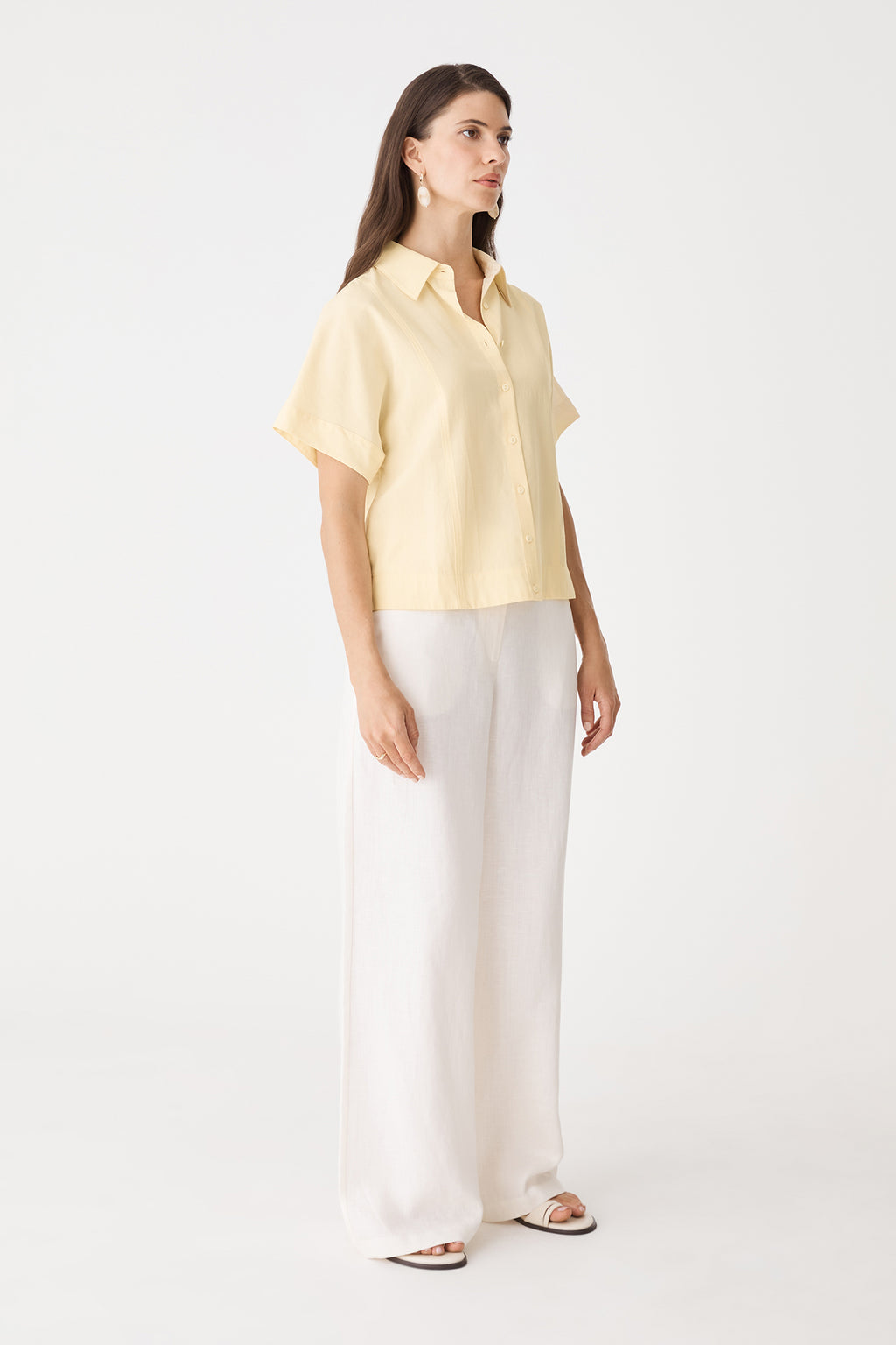 Side view of the Limoncello shirt showing boxy fit and raglan short sleeve