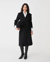 Orla Wool Blend Tie Waist Coat in black — full-length view