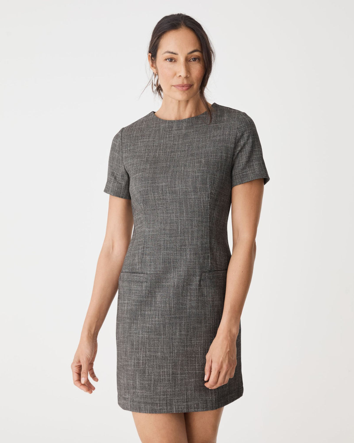 Harper Tailored Mini Dress in black melange — close-up view