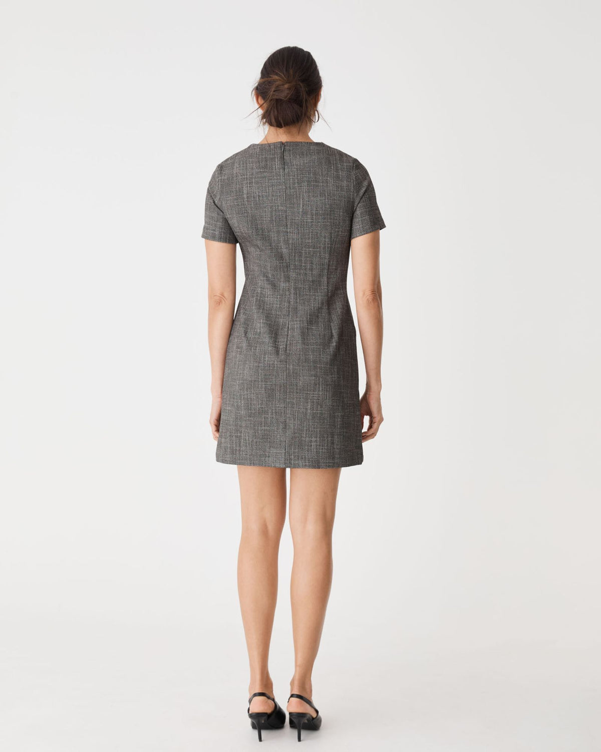 Harper Tailored Mini Dress in black melange — back view