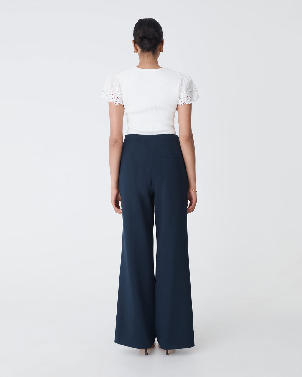 Sasha Embroidery Knit Top in ivory — back view
