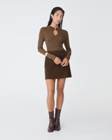 Ciara Keyhole Lurex Knit Top in bronze — full-length view