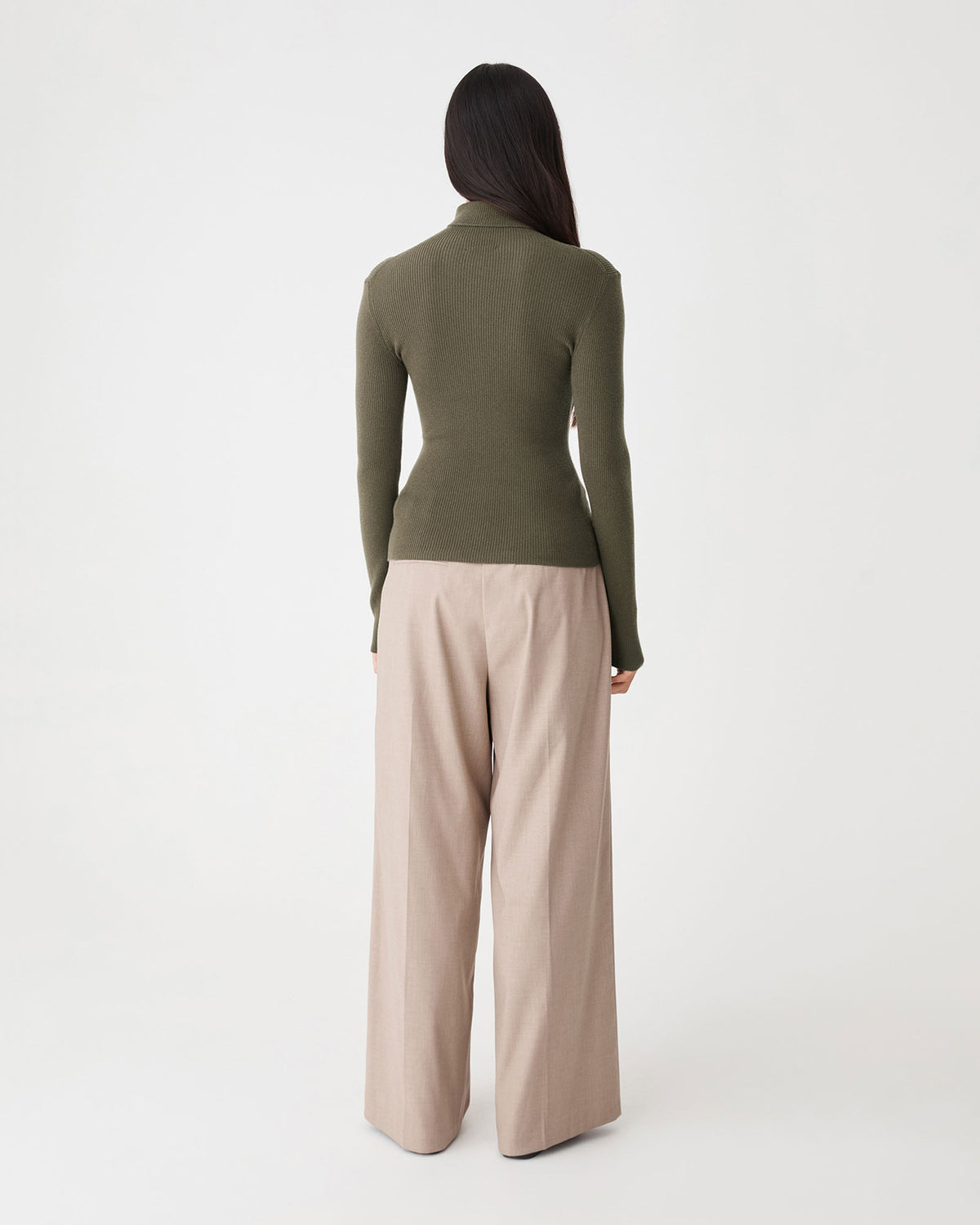 Ginny Ribbed Turtleneck Knit in olive — back view