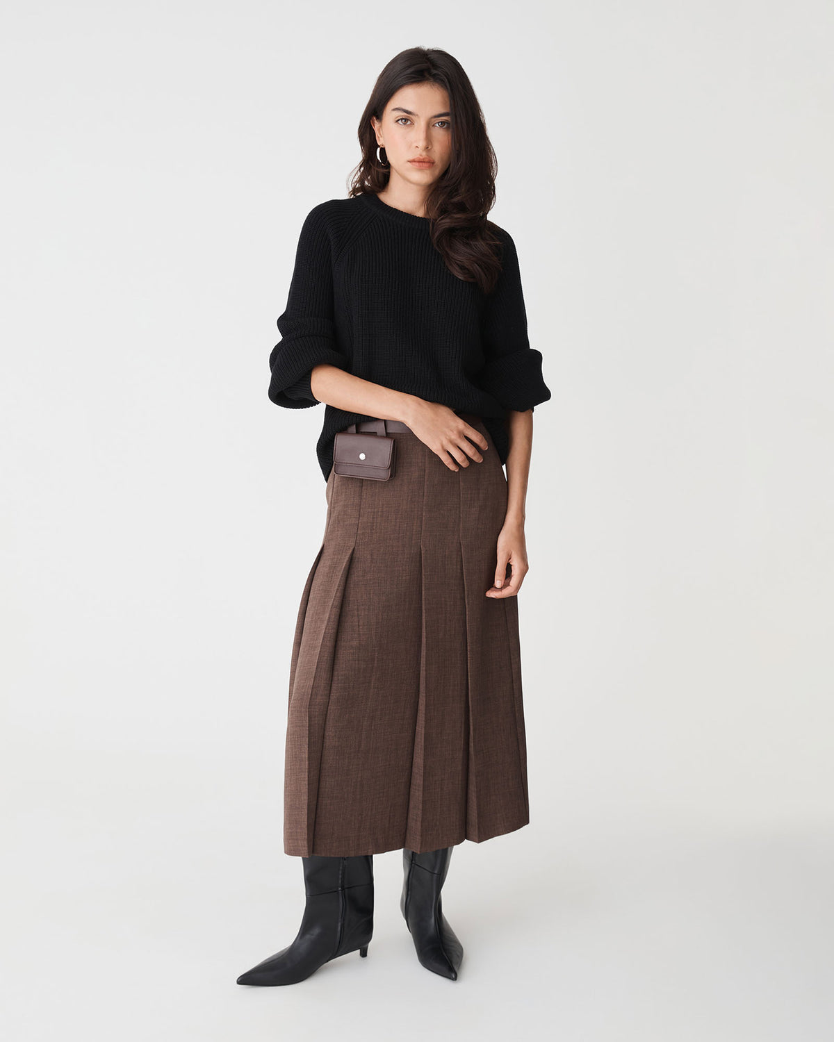 Meg Crew Neck Rib Knit Jumper in black — full-length view 2