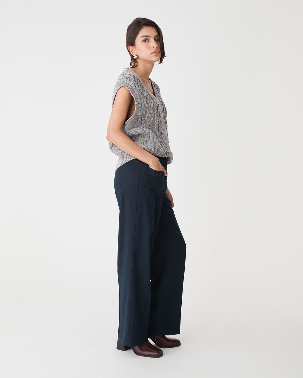 Poppy Sleeveless Cable Knit in ash marle — side view
