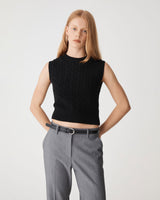 Frankie Sleeveless Cable Knit in black — close-up view
