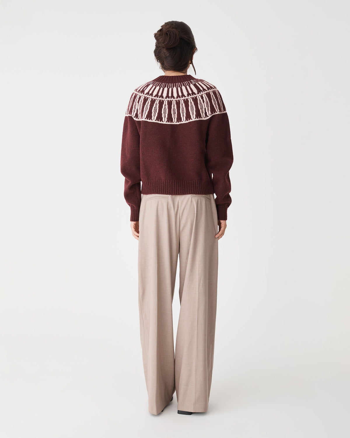 Allegra Fair Isle Sweater in mahogany — back view