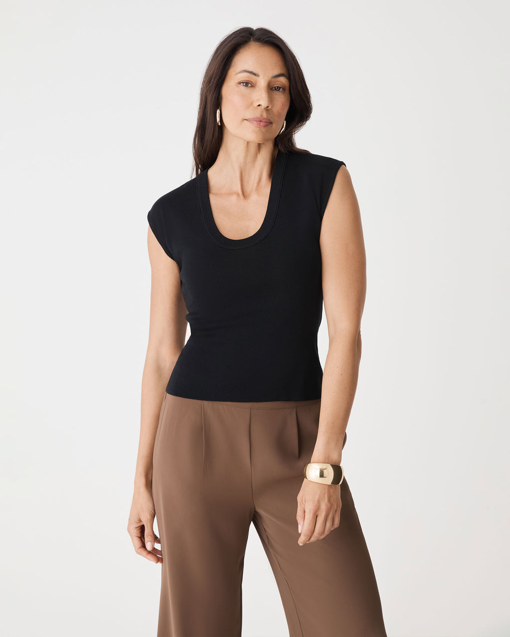 Laura Tencel Scoop Neck Knit in black — view 2