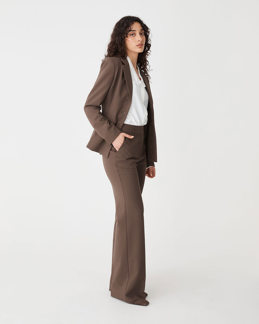 Lydia Bootleg Pants in chocolate — side view