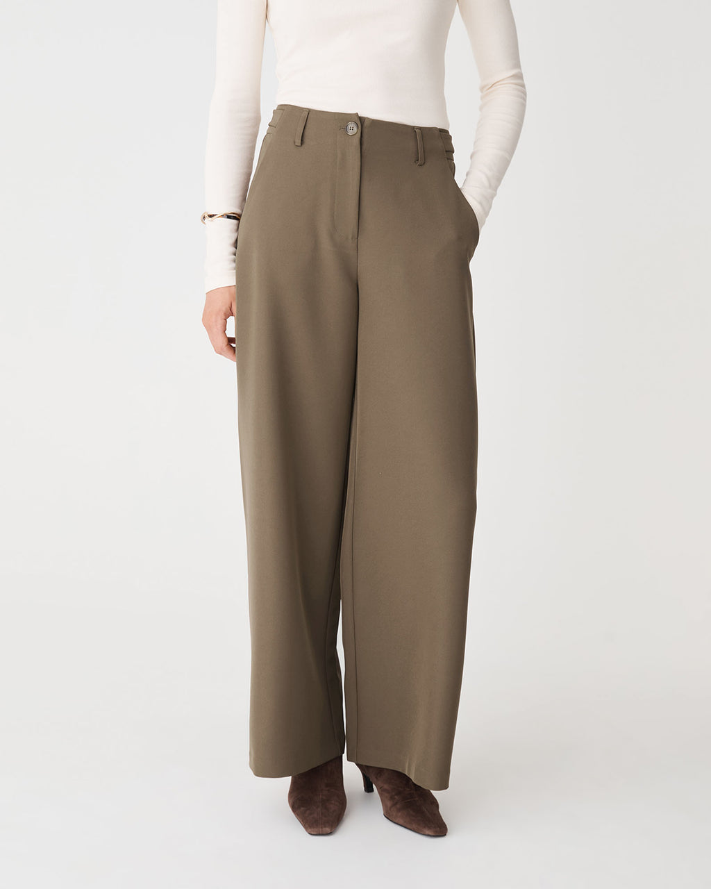 Stevie Adjustable Waist Pants in khaki — view 2