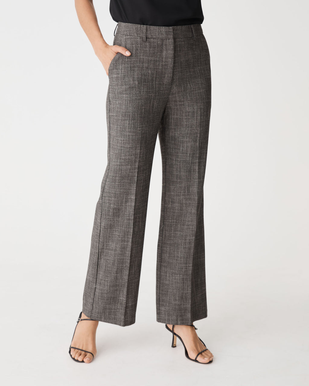 Harper Straight Leg Pants in black melange — close-up view