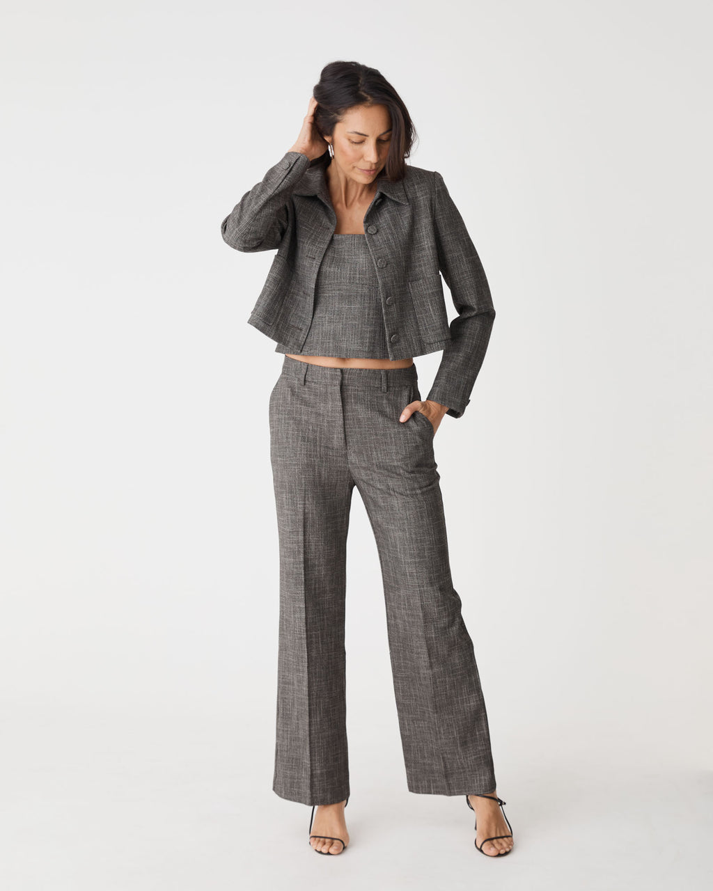 Harper Straight Leg Pants in black melange — full-length view 3