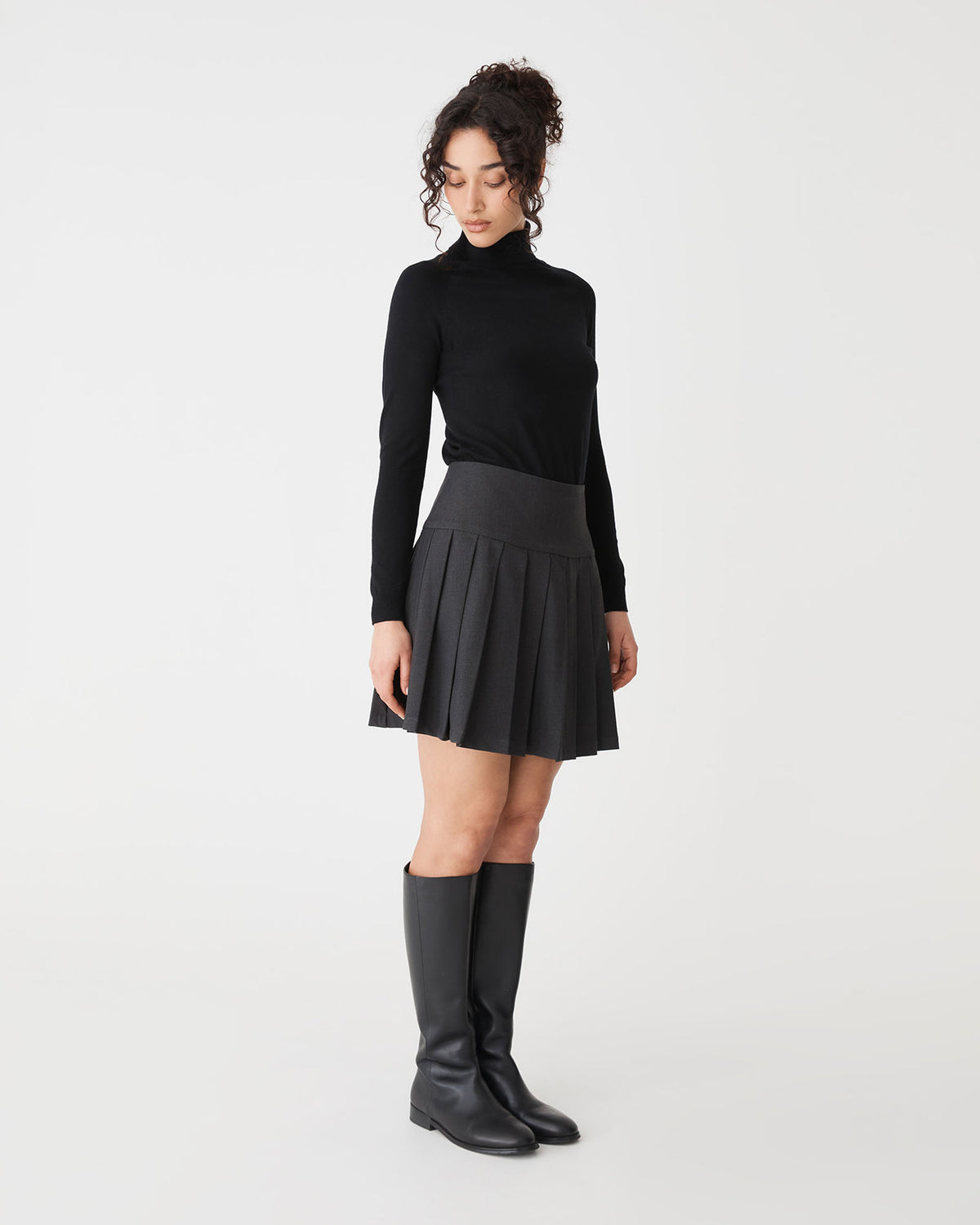 Westwood Pleated Mini Skirt in charcoal — side view