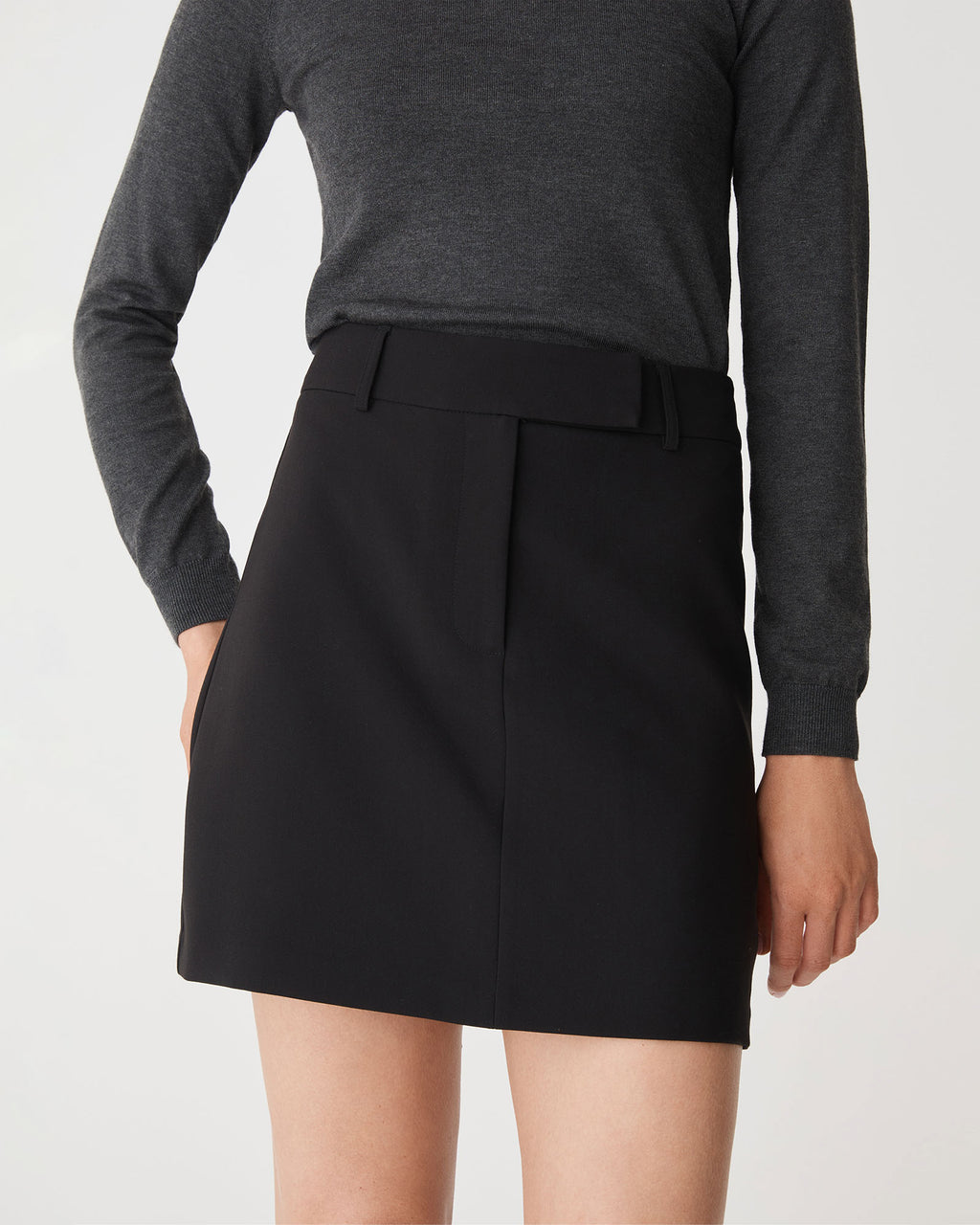 Nikki Straight Mini Skirt in black — close-up view