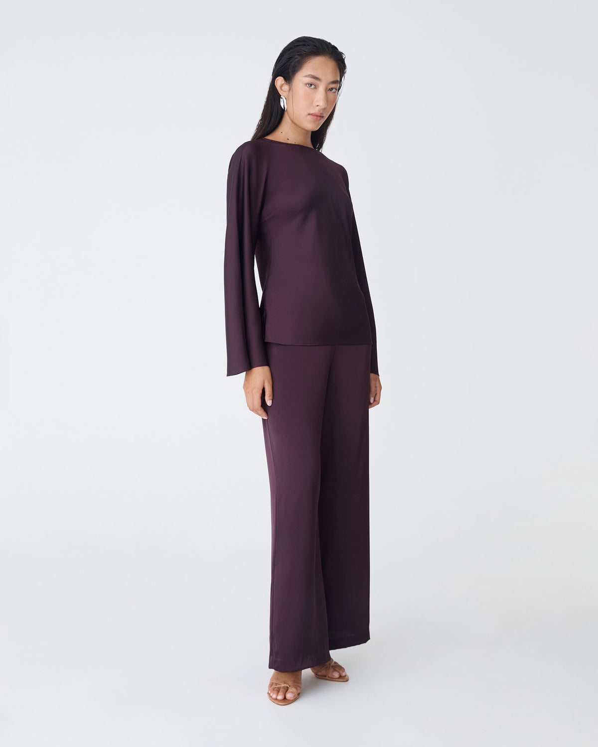 Asma Satin Bias Top in ganache — side view