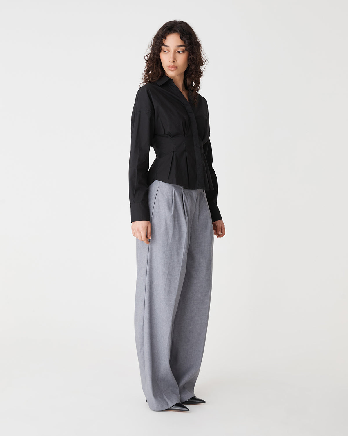 Billie Pleat Waist Shirt in black — side view