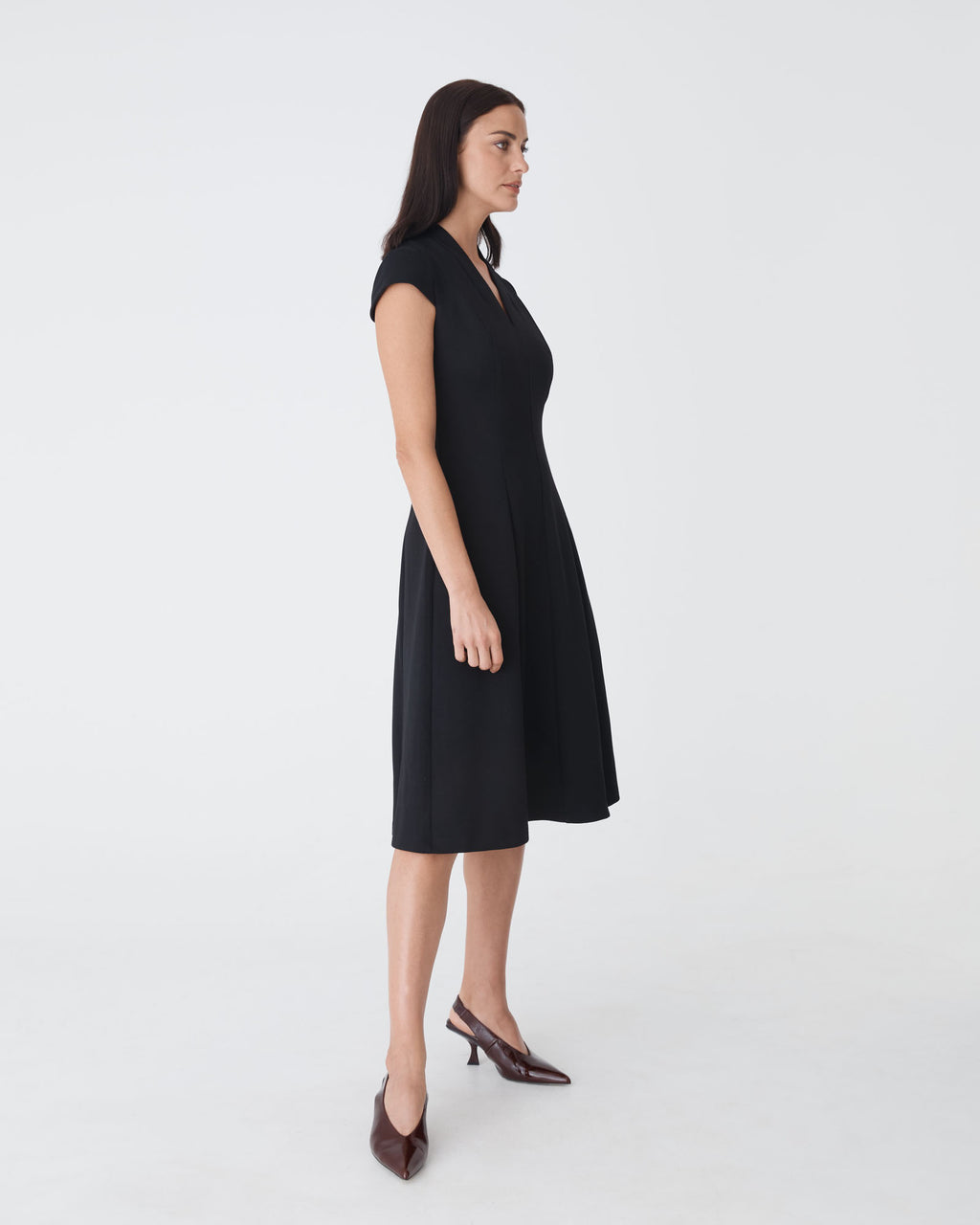 Juno Panel Ponte Dress in black — side view
