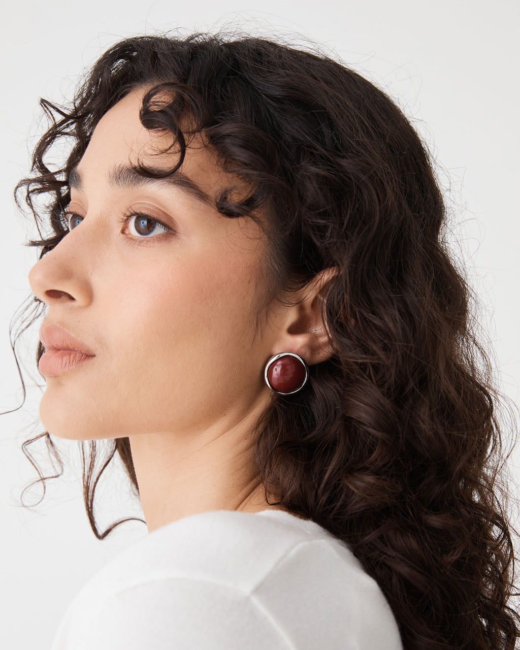 Halo Oval Studs in bordeaux — view 2